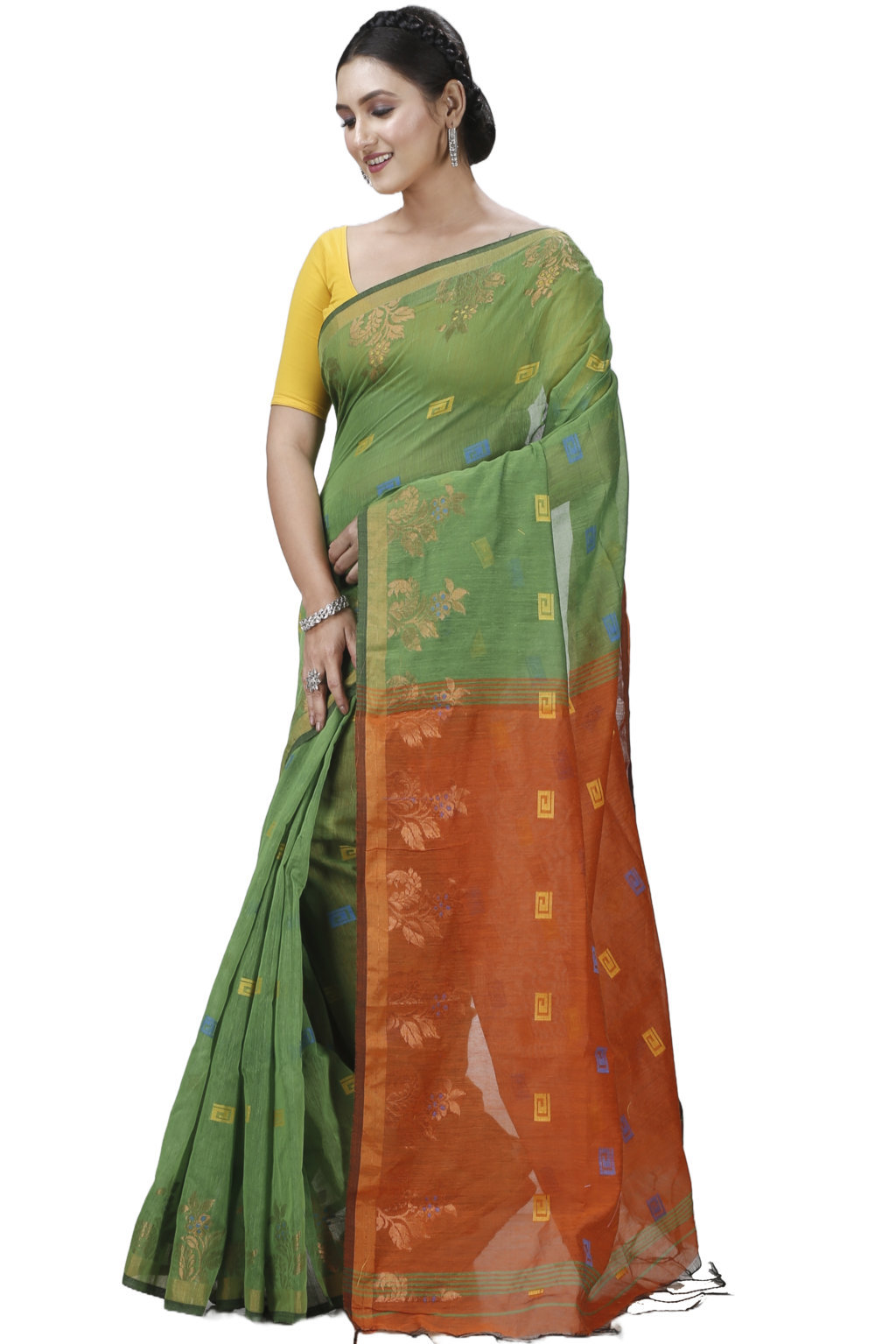 Green Blended Cotton Banu Hand Loom Saree (1285)